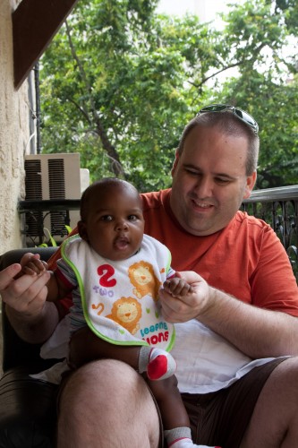 Simon and Andres playing on the balcony