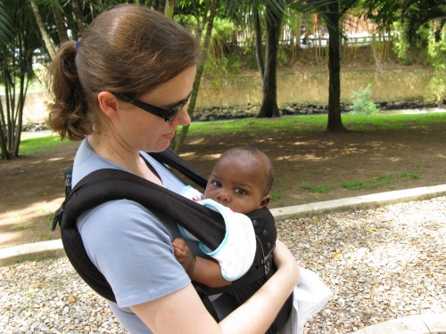 Leanne and Andres going for a walk with the Ergo baby carrier