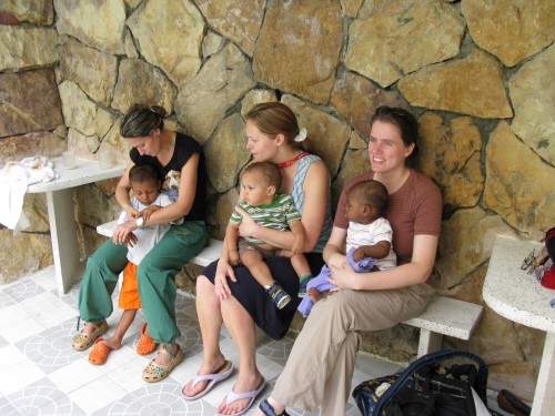 Some of the adoptive mothers and their children (the boy on the far left has two older sisters as well!), representing Italy, Canada and Australia (from left to right)