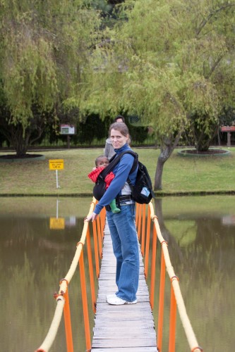 Leanne and Andres crossing the monkey lake