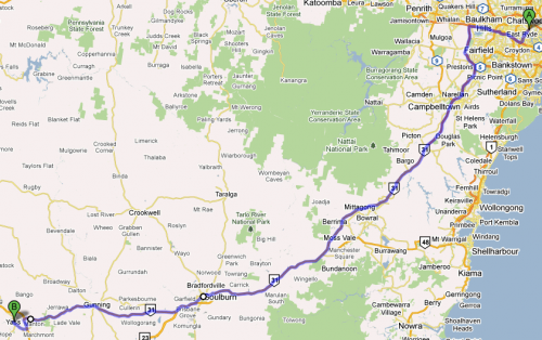 Ryde to Yass via Goulburn